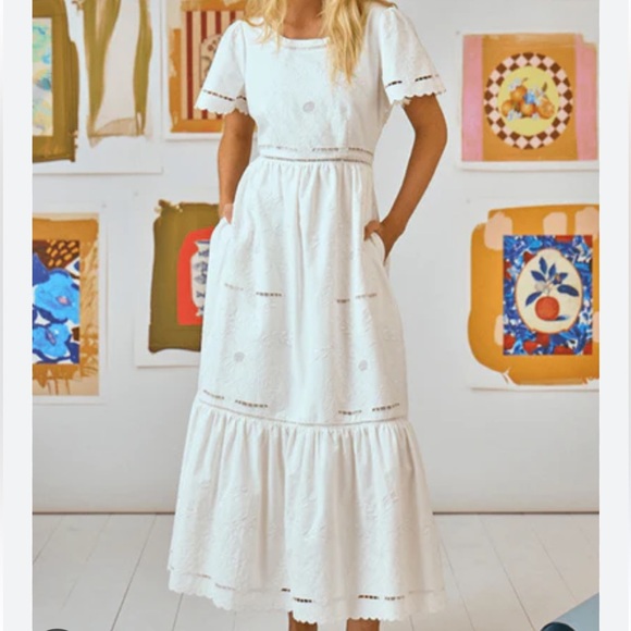 HUNTER BELL Dresses & Skirts - NWT Hunter Bell Womens Marley White Lace Embroidered Flutter Sleeve Sun Dress 8